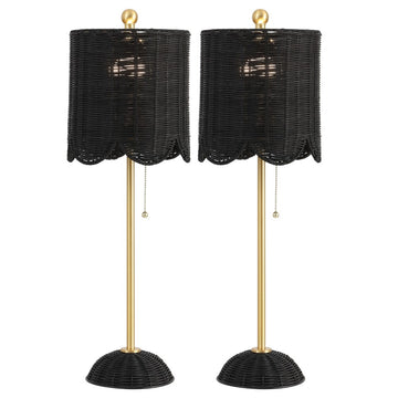 Celerie 27.5" Coastal Bohemian Rattan/Iron Scalloped Buffet LED Table Lamps with Pull Chain (Set of 2)